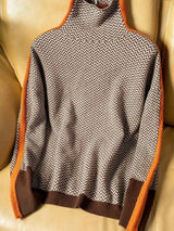 Women’s Loose Fit Color-Block High Neck Knit Sweater