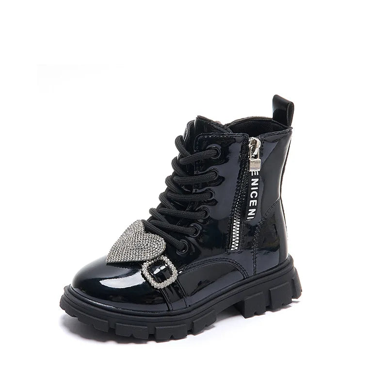 Girls’ Heart-Shaped British Style Short Boots
