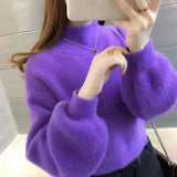 Women’s Half Turtleneck Mink Velvet Sweater