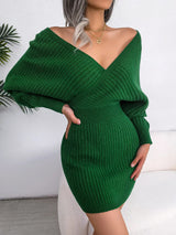 Women’s Crossover V-Neck Knit Sweater Dress