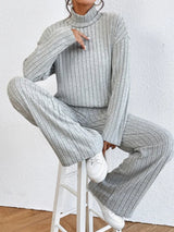 Women’s High-Waist Wide-Leg Knitted Trousers Set