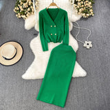 Women’s V-Neck Knit Cardigan & High-Waist Skirt Set