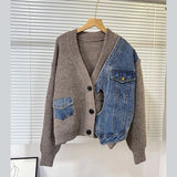 Women’s Denim Patchwork Knit Cardigan