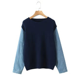Women’s Denim Sleeve Knitted Pullover Sweater