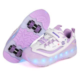 USB Rechargeable LED 4-Wheel Kick Roller Skate Shoes