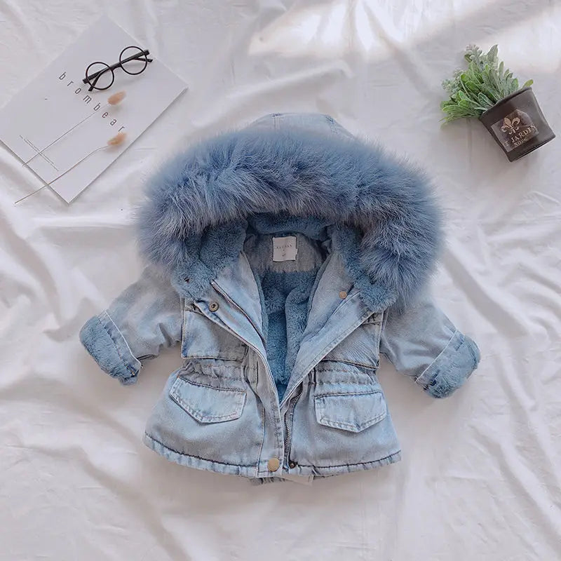 Baby Girls’ Warm Winter Denim Jacket