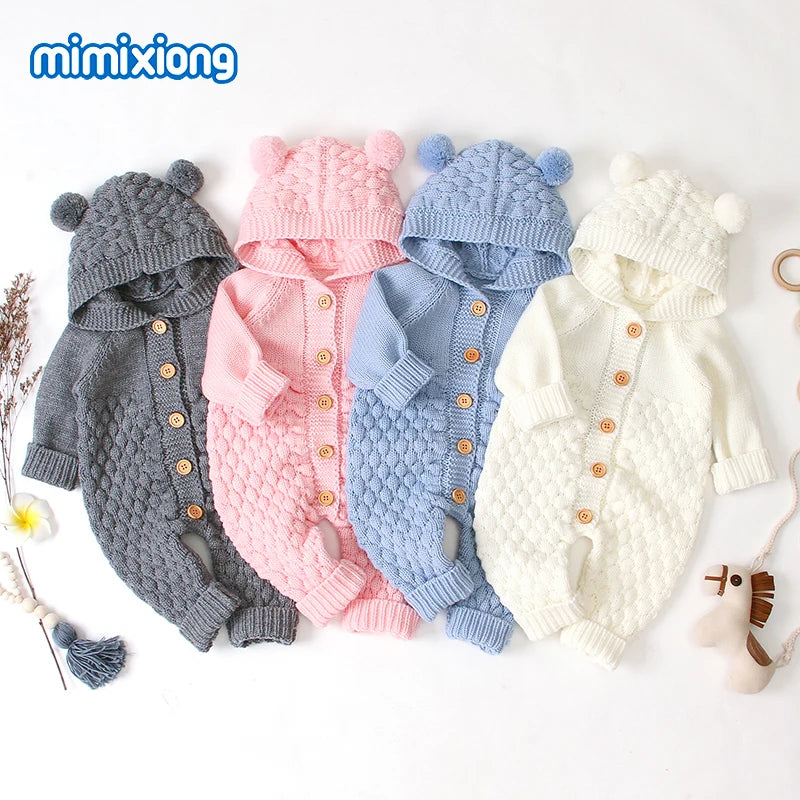 Ultra-Soft Knitted Baby Romper with Hoodie