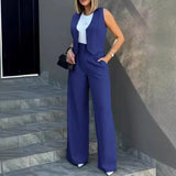 Woman Fashion Vest & Broad-Leg Pants Set