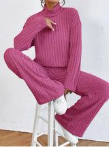 Women’s High-Waist Wide-Leg Knitted Trousers Set