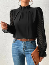 Half-High Neck Wavy Chiffon Blouse