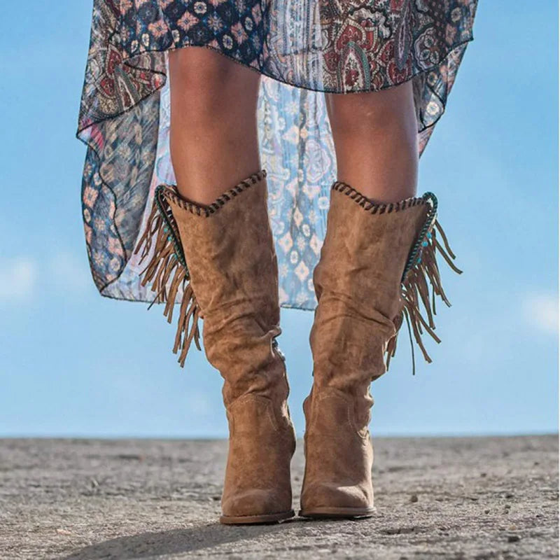 Women’s Western Cowgirl Suede Tassel Boots