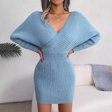 Women’s Crossover V-Neck Knit Sweater Dress