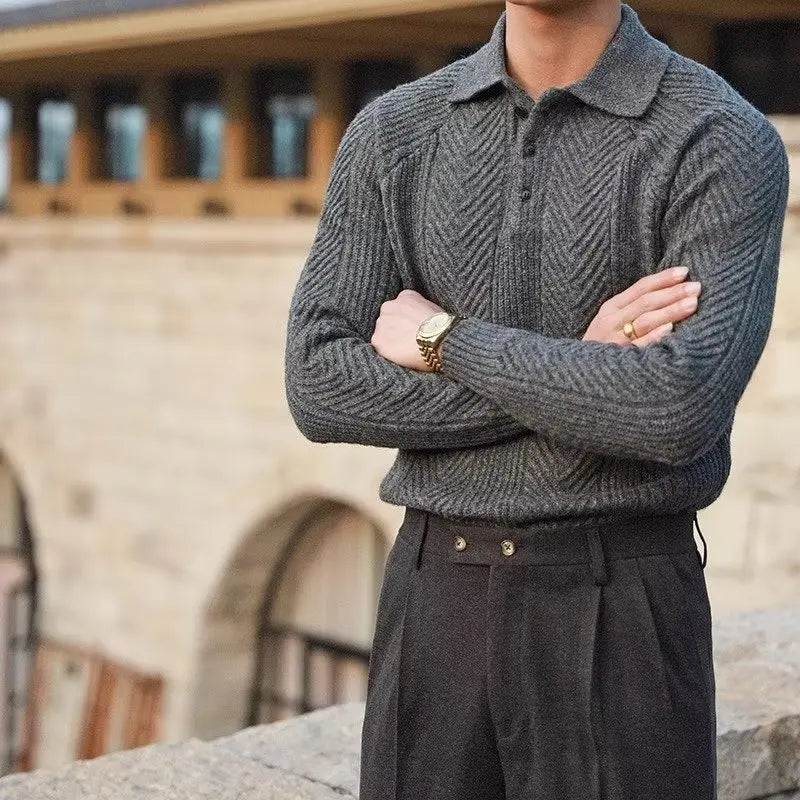Men’s Polo Fit 3D Pattern Pullover Sweater