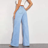 High-Waisted Wide-Leg Retro Denim Pants