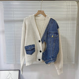 Women’s Denim Patchwork Knit Cardigan