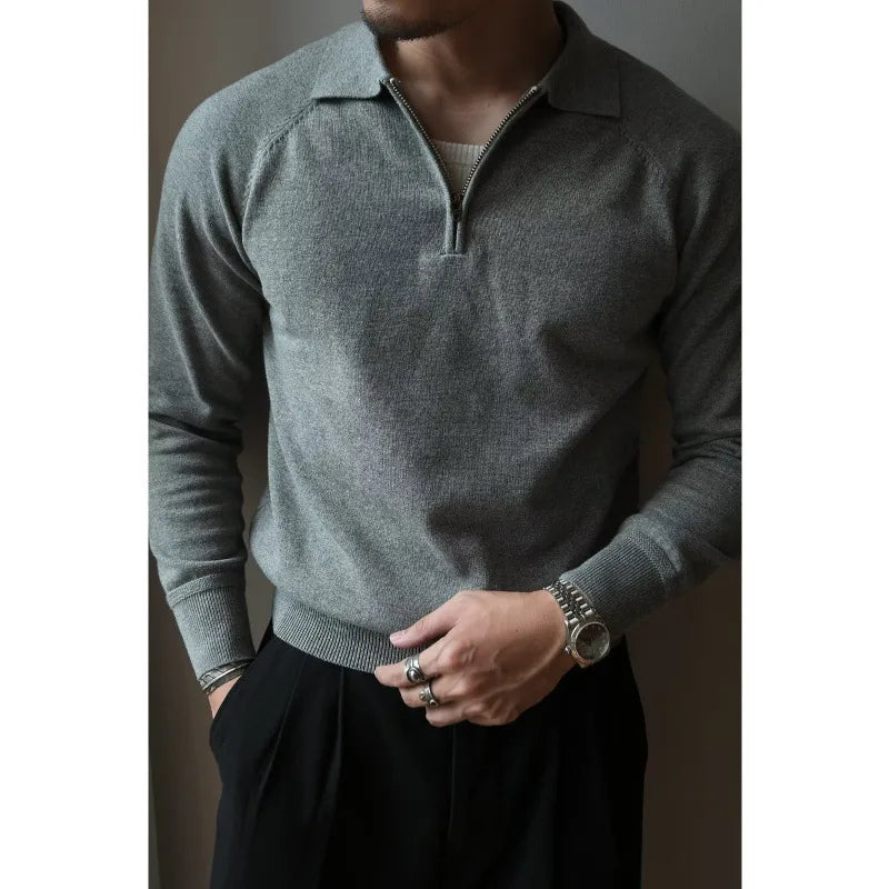 Men’s Zipped Knitted Pullover Sweater