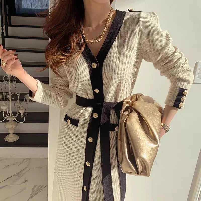 Women’s Retro French-Style Knit Midi Dress