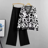Women’s Luxury Leopard Print Cardigan & Solid Pants Two-Piece Set