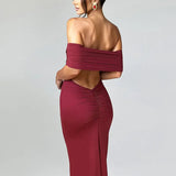 Off Shoulder Slash Neck Midi Long Dress