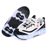 USB Rechargeable LED 4-Wheel Kick Roller Skate Shoes