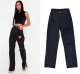 Women’s High-Waist Straight-Leg Ripped Denim Jeans