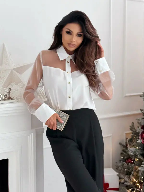 Women's Elegant Solid Color Mesh Shirt