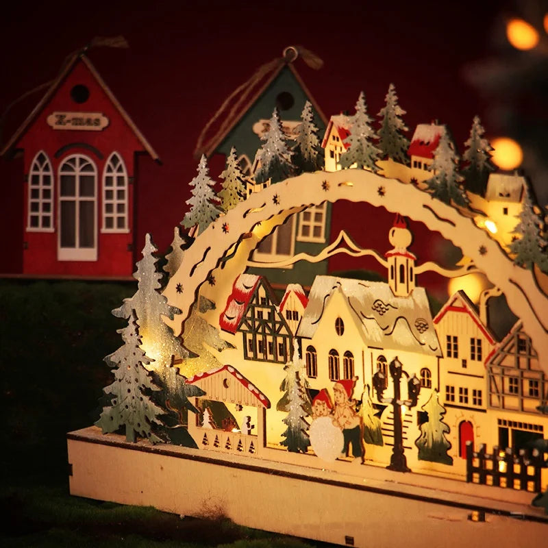 LED Wooden Christmas Village Decoration with Lights