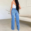 High-Waist Wide-Leg Distressed Denim Pants