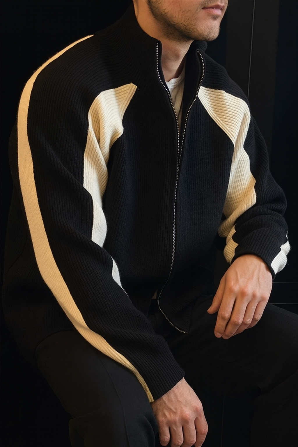 Men’s Zipper High Neck Pullover Sweater