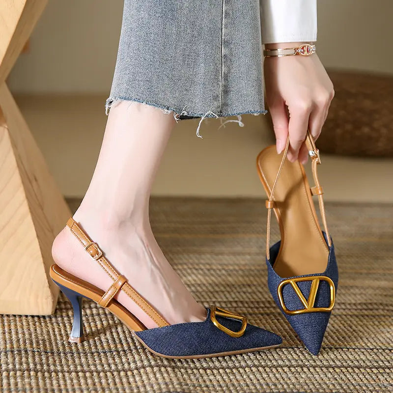 Women's Pointed-Toe Denim Heels