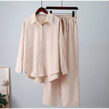 Women's Loose Long-Sleeve Shirt & Wide-Leg Pants Set