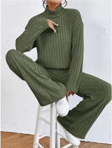 Women’s High-Waist Wide-Leg Knitted Trousers Set