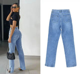 Women’s High-Waist Straight-Leg Ripped Denim Jeans