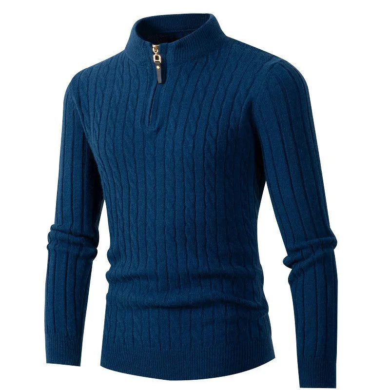 Men’s Half High Neck Zipper Pullover Sweater