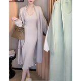 Women’s Elegant Knitted V-Neck Two Piece Dress