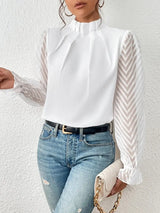 Half-High Neck Wavy Chiffon Blouse