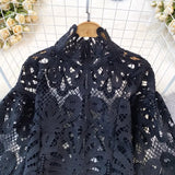 Hollow Lace Retro Lantern Sleeves Women's Top