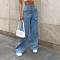 High-Waist Workwear Wide-Leg Denim Pants