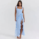 High Split Ruffle Strap Long Maxi Dress