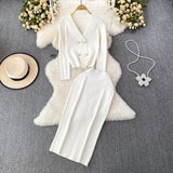 Women’s V-Neck Knit Cardigan & High-Waist Skirt Set