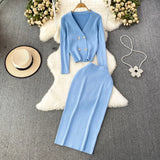 Women’s V-Neck Knit Cardigan & High-Waist Skirt Set