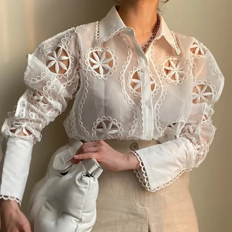 Women’s Elegant White Cotton Silk Blouse
