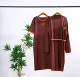 Women’s Knitted Long Cardigan & Belted T-Shirt Dress Set