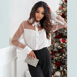 Women's Elegant Solid Color Mesh Shirt