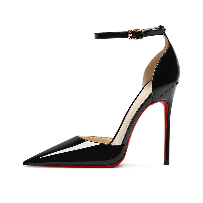 Women's Patent Ankle Strap Buckle Pumps