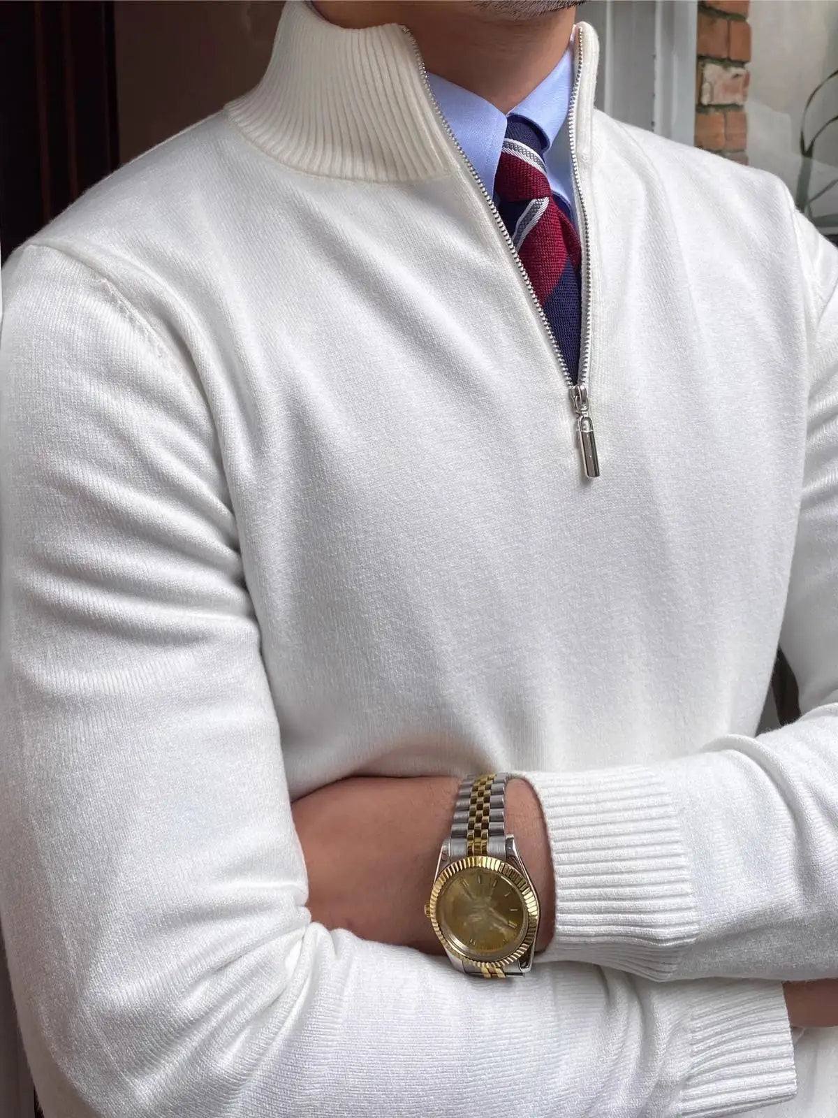Men’s Ribbed Zipper Pullover Sweater