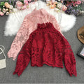 Hollow Lace Retro Lantern Sleeves Women's Top