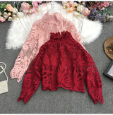 Hollow Lace Retro Lantern Sleeves Women's Top