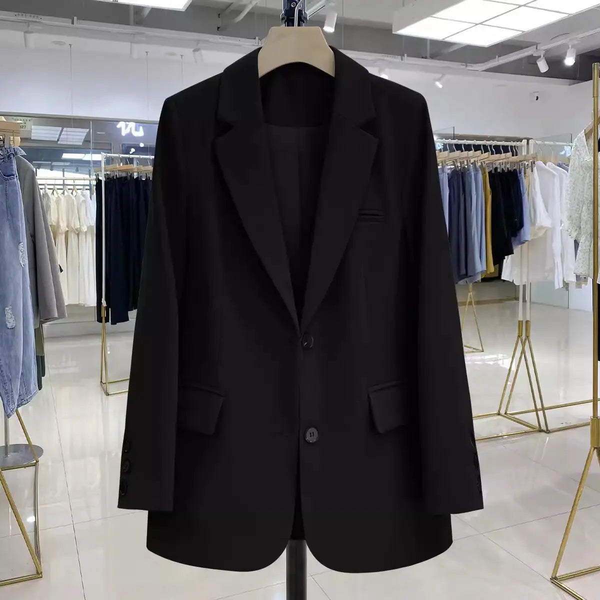 Solid Black Casual Jacket