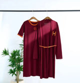 Women’s Knitted Long Cardigan & Belted T-Shirt Dress Set
